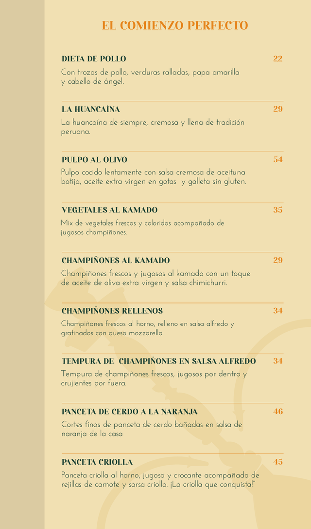 El comienzo perfecto · página 3: diseño, fotografías y precios de la carta original