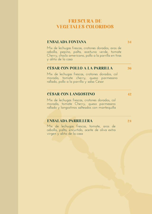 Ensaladas · página 13: diseño, fotografías y precios de la carta original