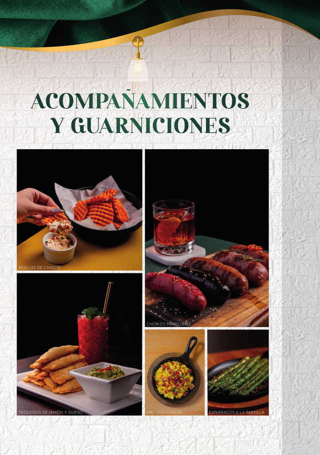 Acompañamientos y guarniciones · página 14: diseño, fotografías y precios de la carta original
