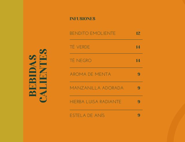 Infusiones · página 19: diseño, fotografías y precios de la carta original